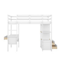 Twin  Size Loft Bed with Built-in Desk with Two Drawers, and Storage Shelves and Drawers,White