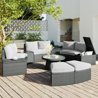 TOPMAX 10-Piece Outdoor Sectional Half Round Patio Rattan Sofa Set, PE Wicker Conversation Furniture Set for Free Combination, Light Gray