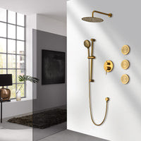 Shower System with Shower Head, Hand Shower, Slide Bar, Bodysprays, Shower Arm, Hose, Valve Trim, and Lever Handles