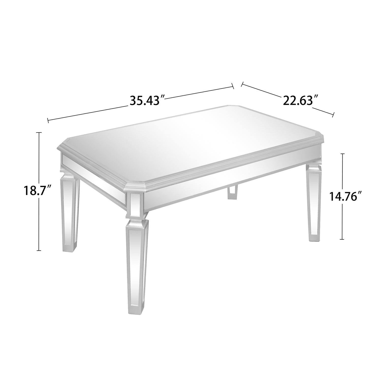 ON-TREND Contemporary Mirrored 3-Piece Coffee table and End Tables Set, Easy Assembly Cocktail Table with Adjustable Height Legs, Moderate Luxury Center Table for Living Room, Silver