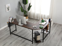 Modern Design L-Shaped Desk Corner Computer Desk PC laptop Computer Table Study Desk Home Office Wood & Metal Pella oak（包含机箱托，书包挂钩，布抽收纳袋）