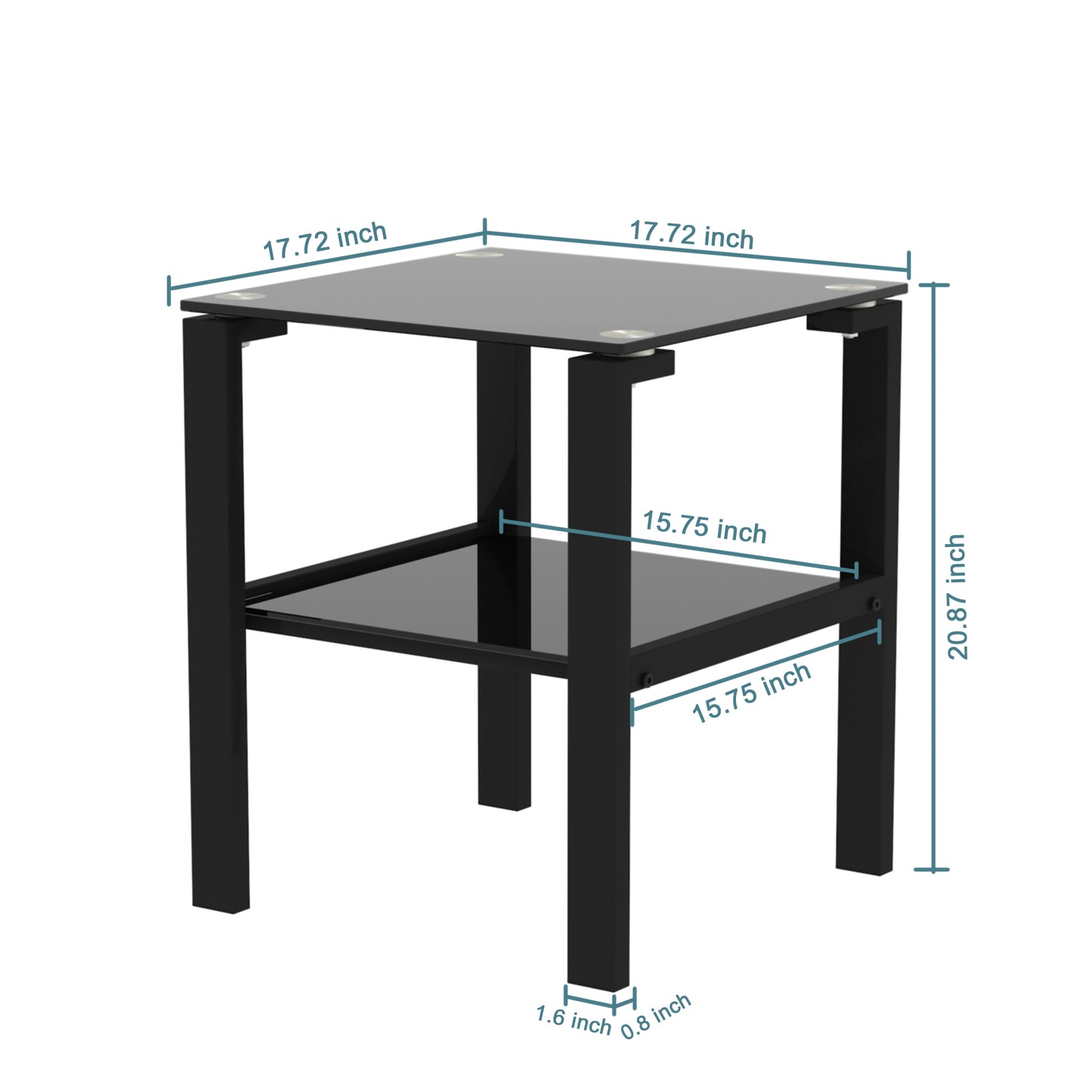 Set of 2, Glass two layer tea table, small round table, bedroom corner table, living room  side table,Black