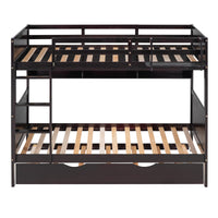 Twin-Over-Twin Bunk Bed with Twin size Trundle , Separable Bunk Bed with Bookshelf for Bedroom -Espresso