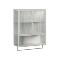 23.62"Glass Doors Modern Two-door Wall Cabinet with Featuring Two-tier Enclosed Storage, an Open Shelf, and Towel Rack, for Entryway Living Room Bathroom Dining Room