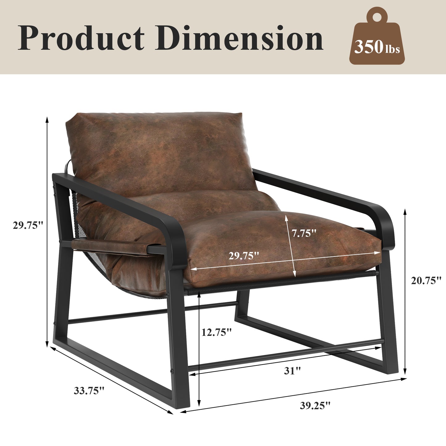 Modern Metal Frame Accent Chair, Comfy Armchair with Cushion, Lounge Sofa Chair for Living Room, Bedroom - Brown