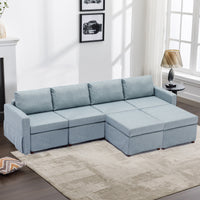 4 Seat Module Sectional Sofa Couch With 2 Ottoman,Seat Cushion and Back Cushion Removable and Washable,Light Blue