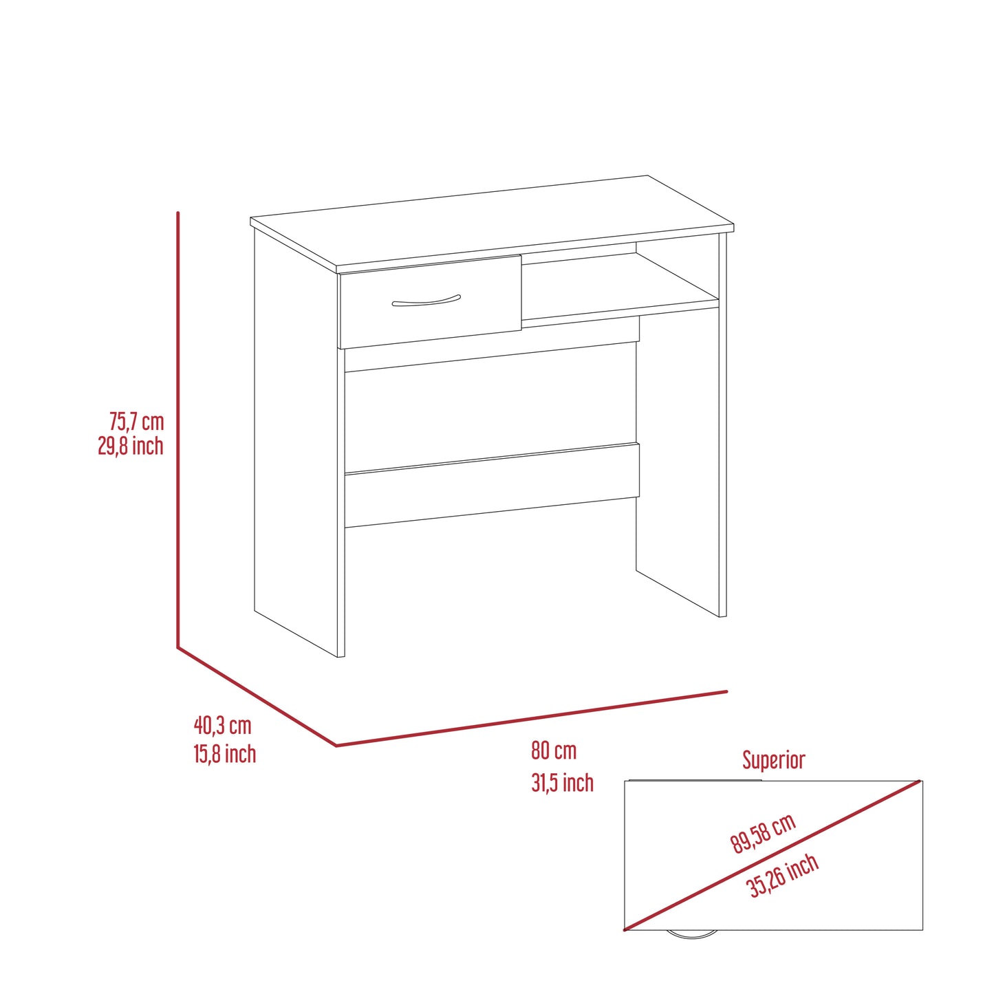 Vizcaya Home Office Set, Single Drawer, Keyboard Tray,Bookcase -Black