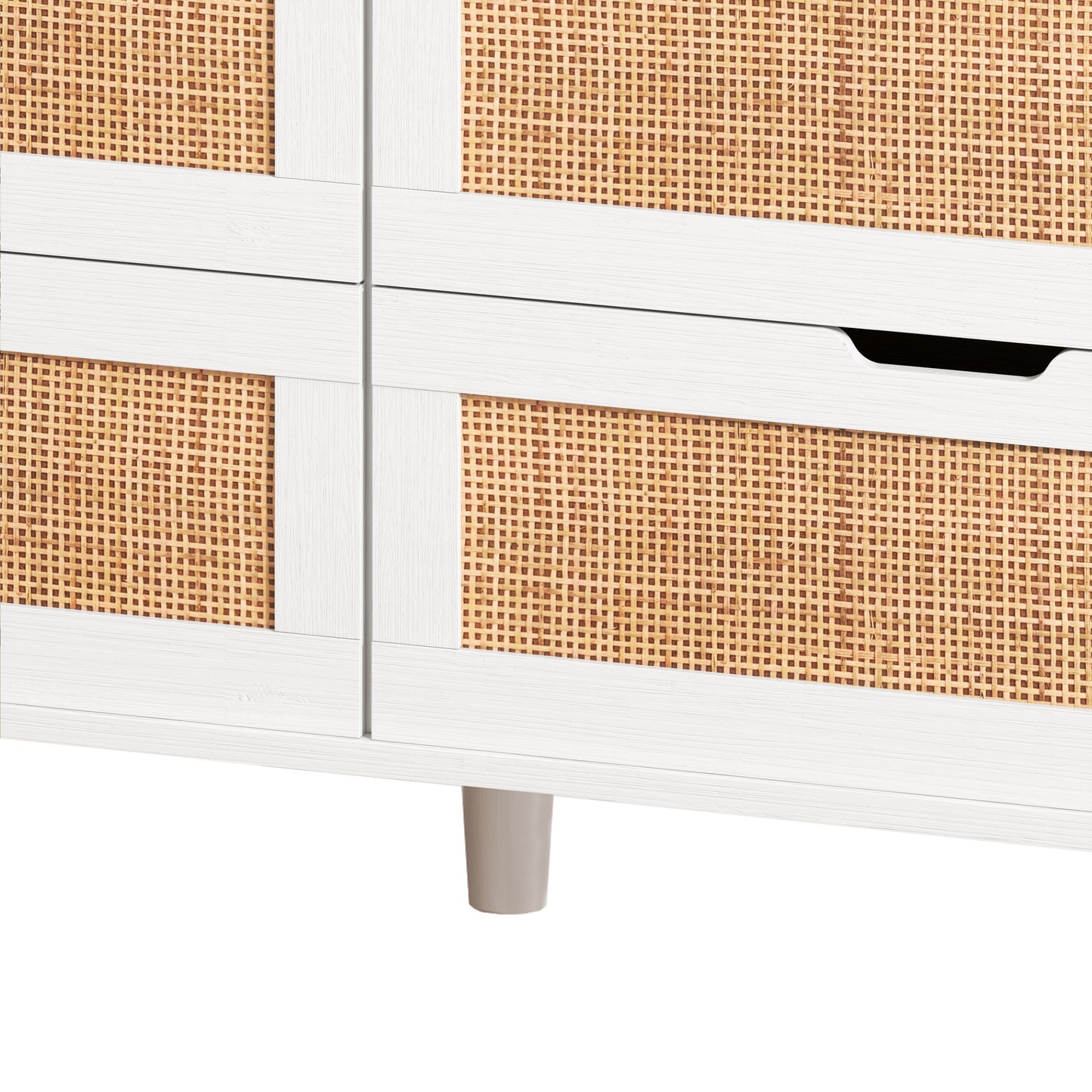 43.31"6-Drawers Rattan Storage Cabinet Rattan Drawer with LED Lights and Power Outlet,for Bedroom,Living Room,White