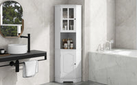 Tall Bathroom Storage Cabinet, Corner Cabinet with Glass Door, Open Storage, Adjustable Shelf, White