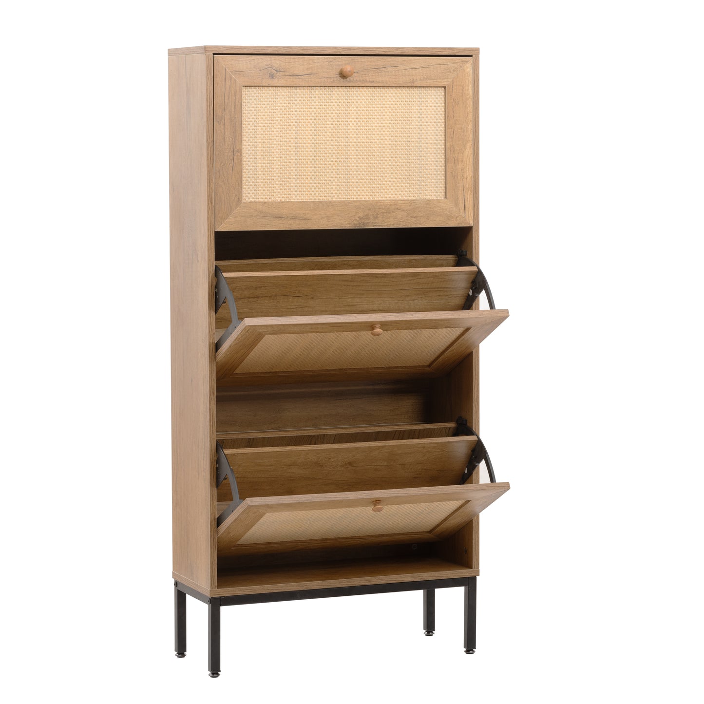 3 Flip Drawer Shoe Cabinet  Rattan Shoe Cabinet Organizer Freestanding  Shoe Rack Storage Cabinet with Metal Legs for Entryway Hallway Bedroom Mudroom