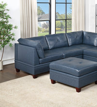 Genuine Leather Ink Blue Tufted 8pc Sectional Set 3x Corner Wedge 3x Armless Chair 2x Ottomans Living Room Furniture Sofa Couch