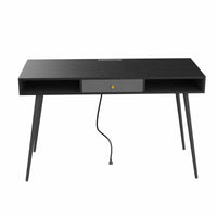 Mid Century Desk with USB Ports and Power Outlet, Modern Writing Study Desk with Drawers, Multifunctional Home Office Computer Desk Black