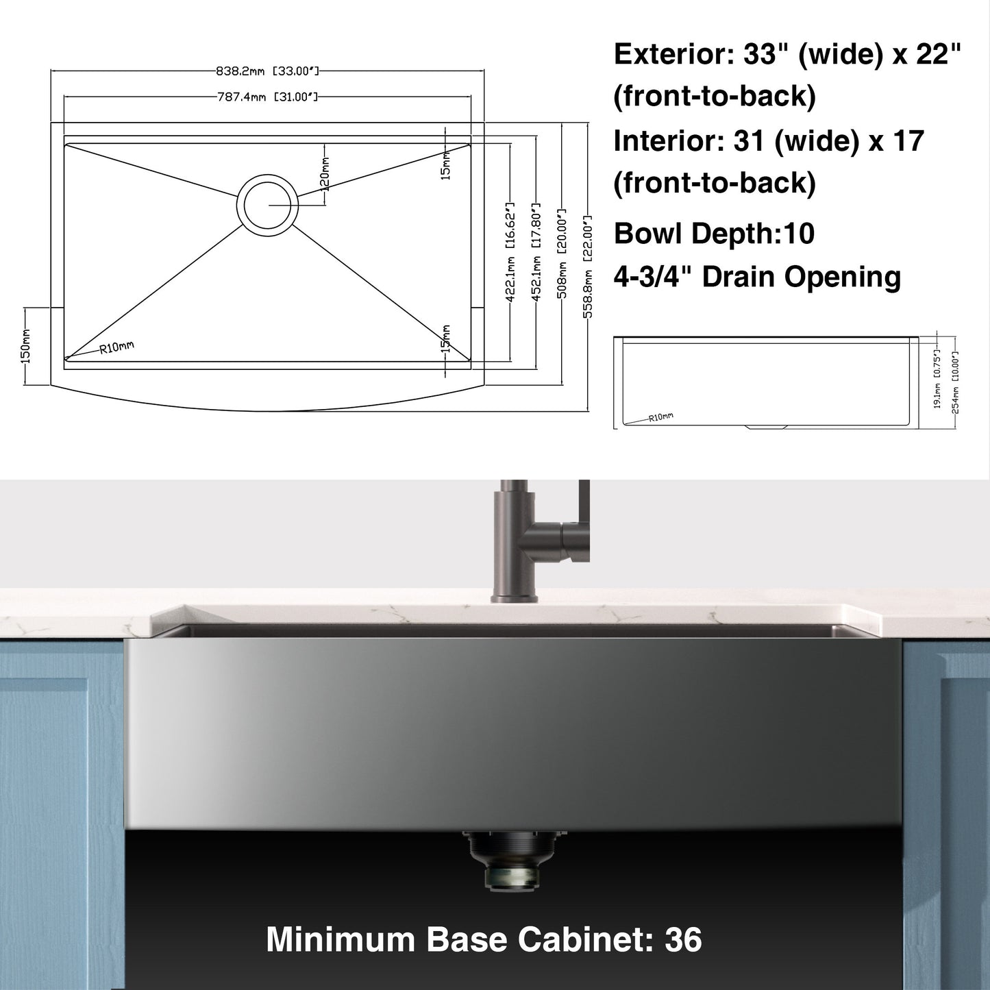 33x22 Inch Farmhouse Workstation Gunmetal Black All In One Kitchen Sink 18 Gauge Stainless Steel Single Bowl Sink With Faucet