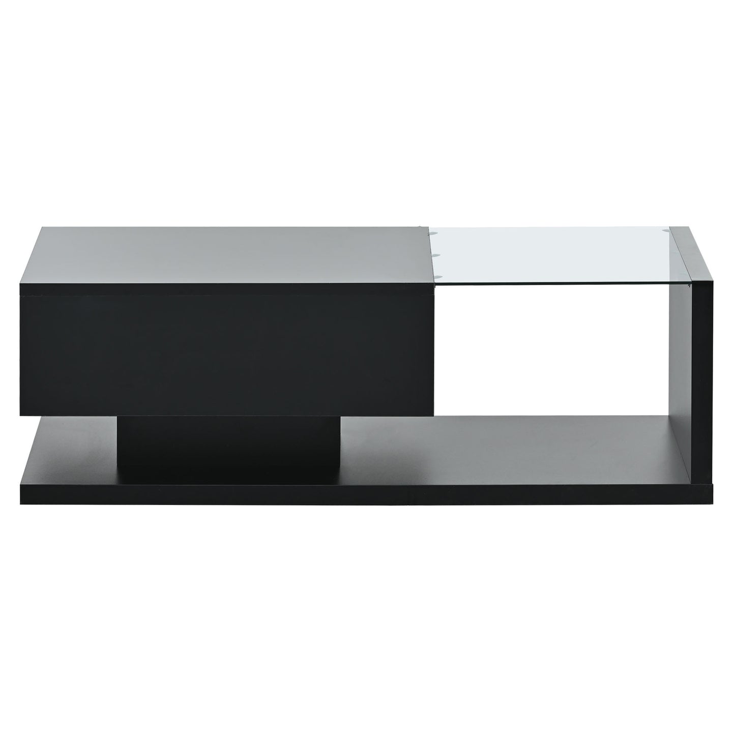 ON-TREND Modern Coffee Table with Tempered Glass, Wooden Cocktail Table with High-gloss UV Surface, Modernist 2-Tier Rectangle Center Table for Living Room, Black