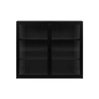 27.56"Glass Doors Modern Two-door Wall Cabinet with Featuring Three-tier Storage for Entryway Living Room Bathroom Dining Room,Black