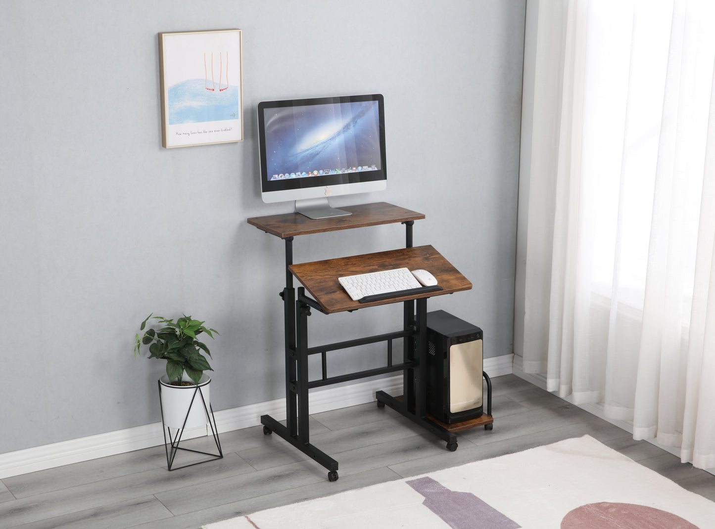 Multipurpose Home Office Computer Desk, Sit and Stand Desk, Workstation Desk（Rustic Brown）