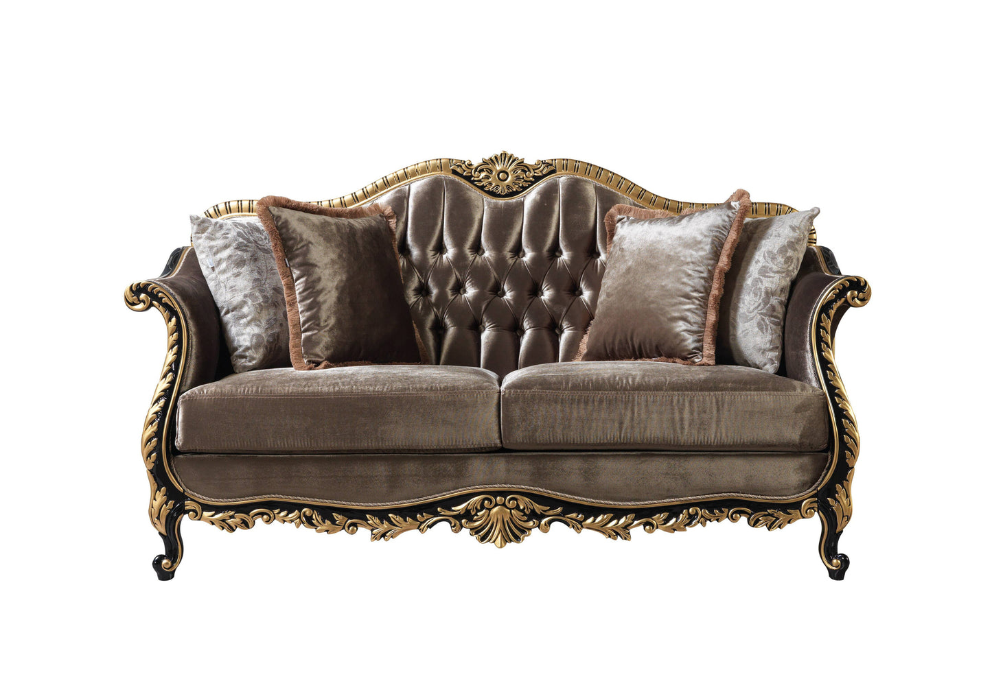 ACME Betria Loveseat w/4 Pillows, Light Green Velvet, Gold & Black High Gloss Finish LV01888