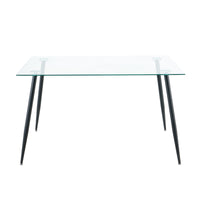 Modern Kitchen Glass dining table 51" Rectangular  Tempered Glass Table top,Clear Dining Table Metal Legs, Black legs