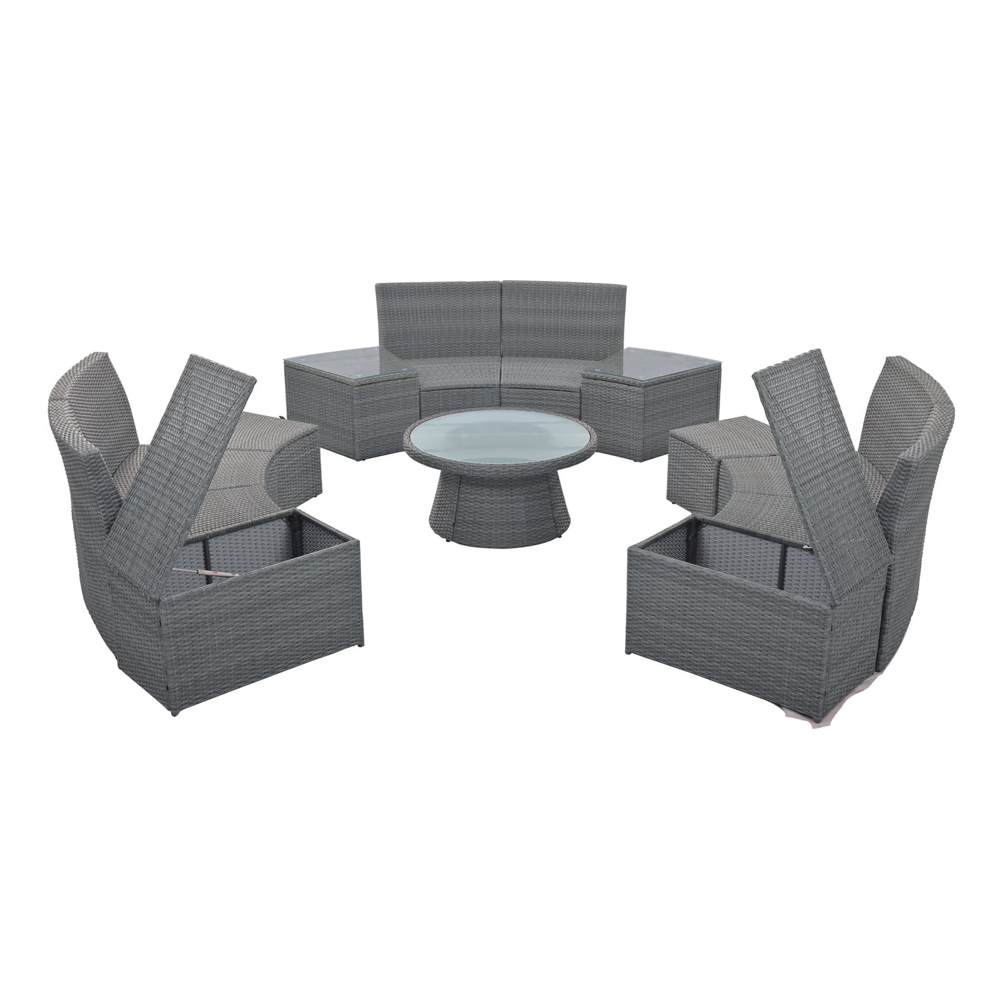 TOPMAX 10-Piece Outdoor Sectional Half Round Patio Rattan Sofa Set, PE Wicker Conversation Furniture Set for Free Combination, Light Gray