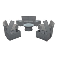 TOPMAX 10-Piece Outdoor Sectional Half Round Patio Rattan Sofa Set, PE Wicker Conversation Furniture Set for Free Combination, Light Gray