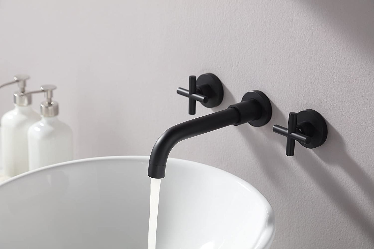 Double Handle Wall Mount Bathroom Faucet Matte Black