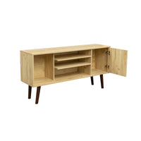 Mid-Century TV Stand for TVs up to 60 Inches, Entertainment Center with Open Storage Shelves & Cabinet, Modern TV Console for Living Room, Rustic Oak.