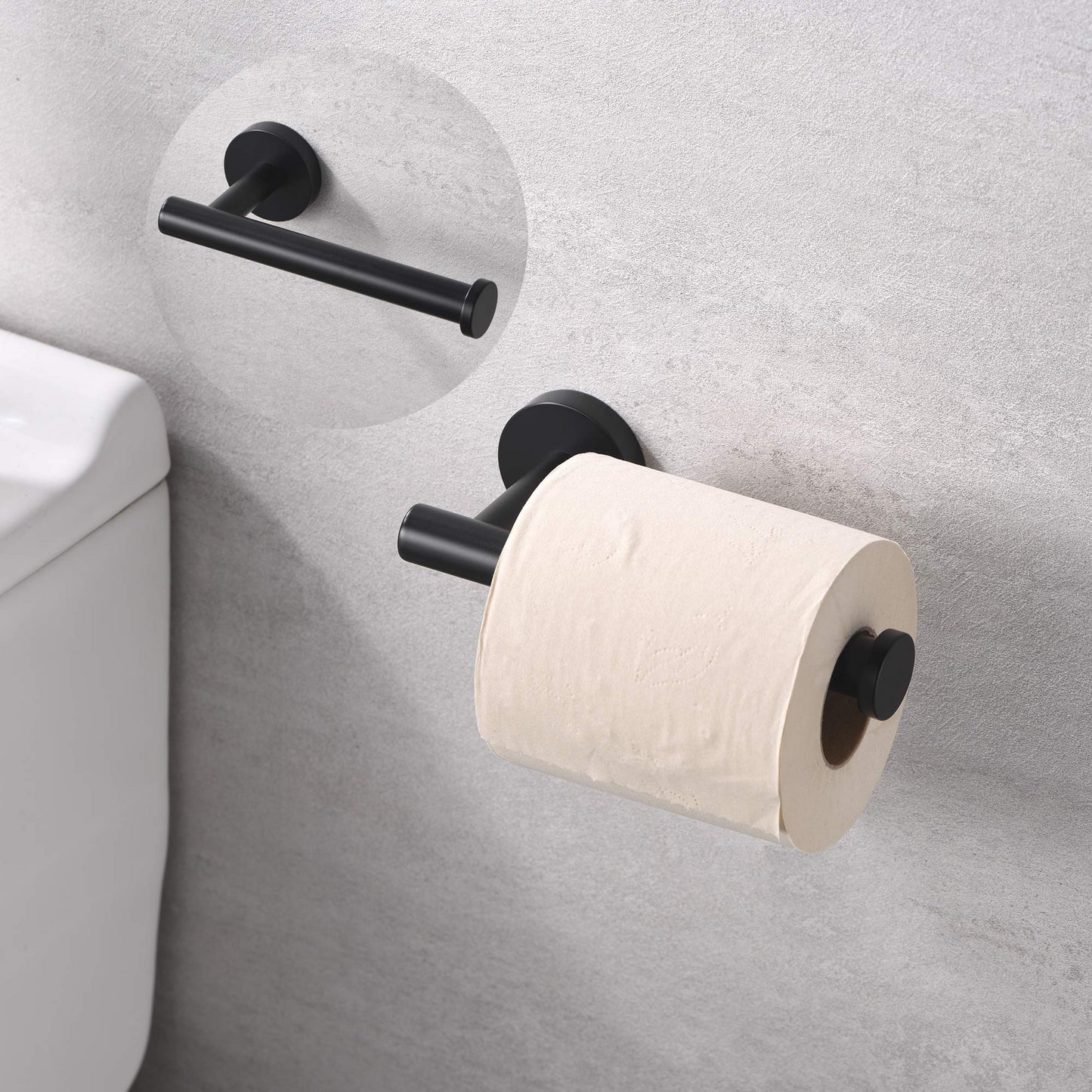 Toilet Paper Holder Matte Black SUS304 Stainless Steel Rustproof Wall Mounted Toilet Roll Holder, Modern Tissue Roll Dispenser Round for Bathroom Kitchen Washroom