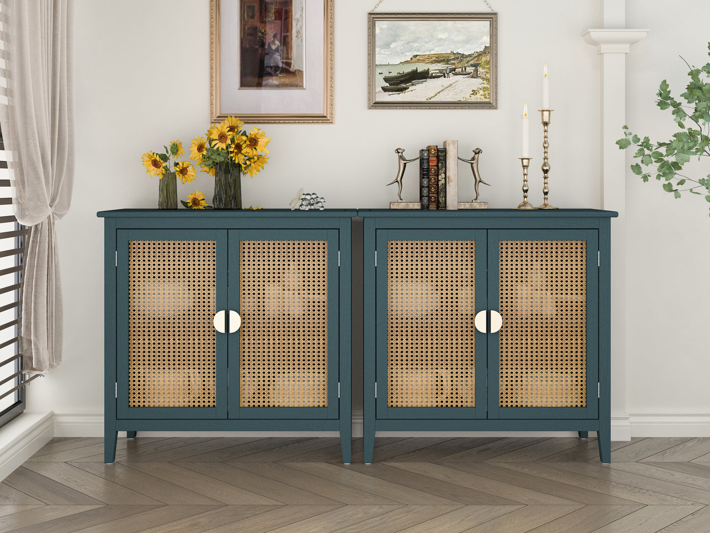 2 Door Cabinet,Naturel Rattan,Suitable for bedroom, living room, study