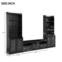 ON-TREND Chic Elegant Entertainment Wall Unit with Tall Cabinets, Modern TV Console Table for TVs Up to 65", Multifunctional TV Stand Set with Acrylic Board Door, Black