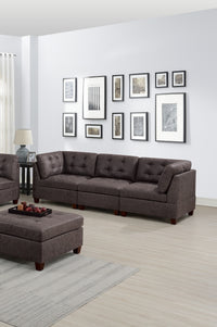 Living Room Furniture Dark Brown Modular Sofa Set 8pc Set Breathable Leatherette Tufted Couch 4x Corner Wedge 3x Armless Chairs and 1x Ottoman