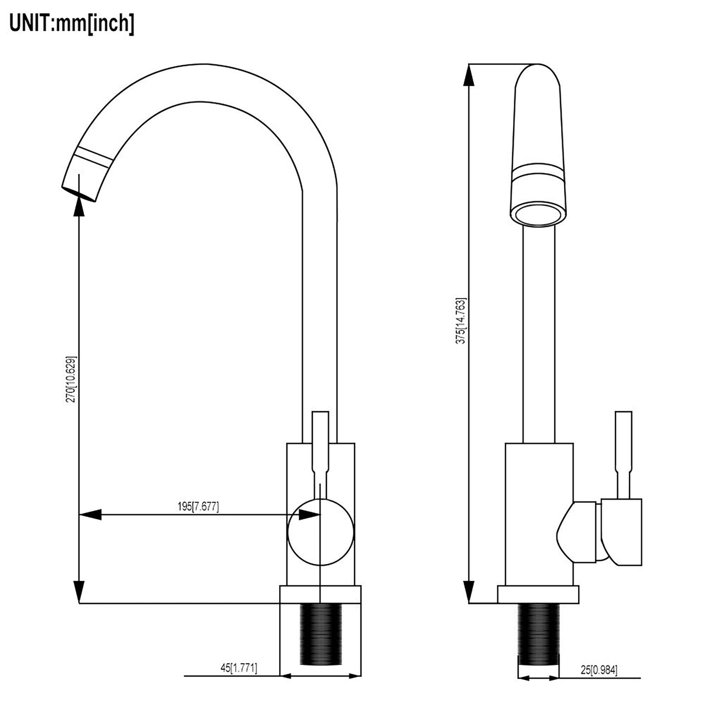 Kitchen Sink Faucet with Single Handles, Black