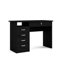 Modern Walden Desk with 5 Drawers for Living Room or Home Office, Black Woodgrain