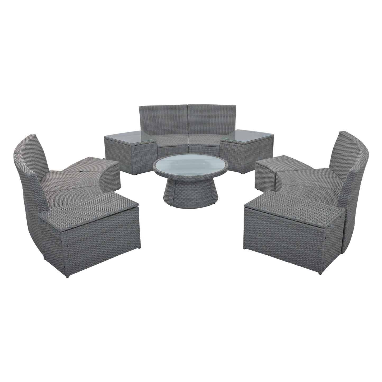 TOPMAX 10-Piece Outdoor Sectional Half Round Patio Rattan Sofa Set, PE Wicker Conversation Furniture Set for Free Combination, Light Gray