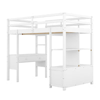 Twin  Size Loft Bed with Built-in Desk with Two Drawers, and Storage Shelves and Drawers,White