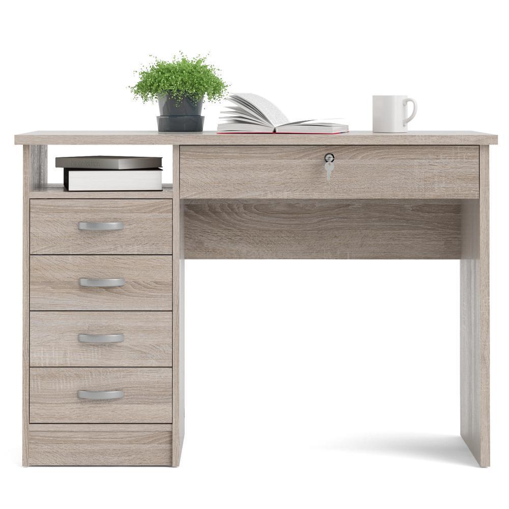 Modern Desk with 5 Storage Drawers for Living Room or Home Office, Truffle