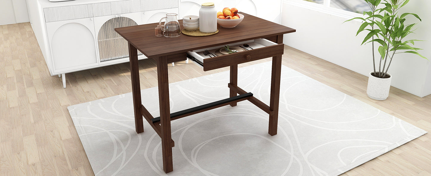 TOPMAX Casual Counter Height Wood Dining Table with Storage Drawer for Small Places, Walnut