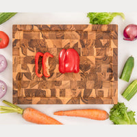 End Grain Teak Cutting Board Reversible Chopping Serving Board Multipurpose Food Safe Thick Board, Small Size 16x12x1.5 inches (1PCS)