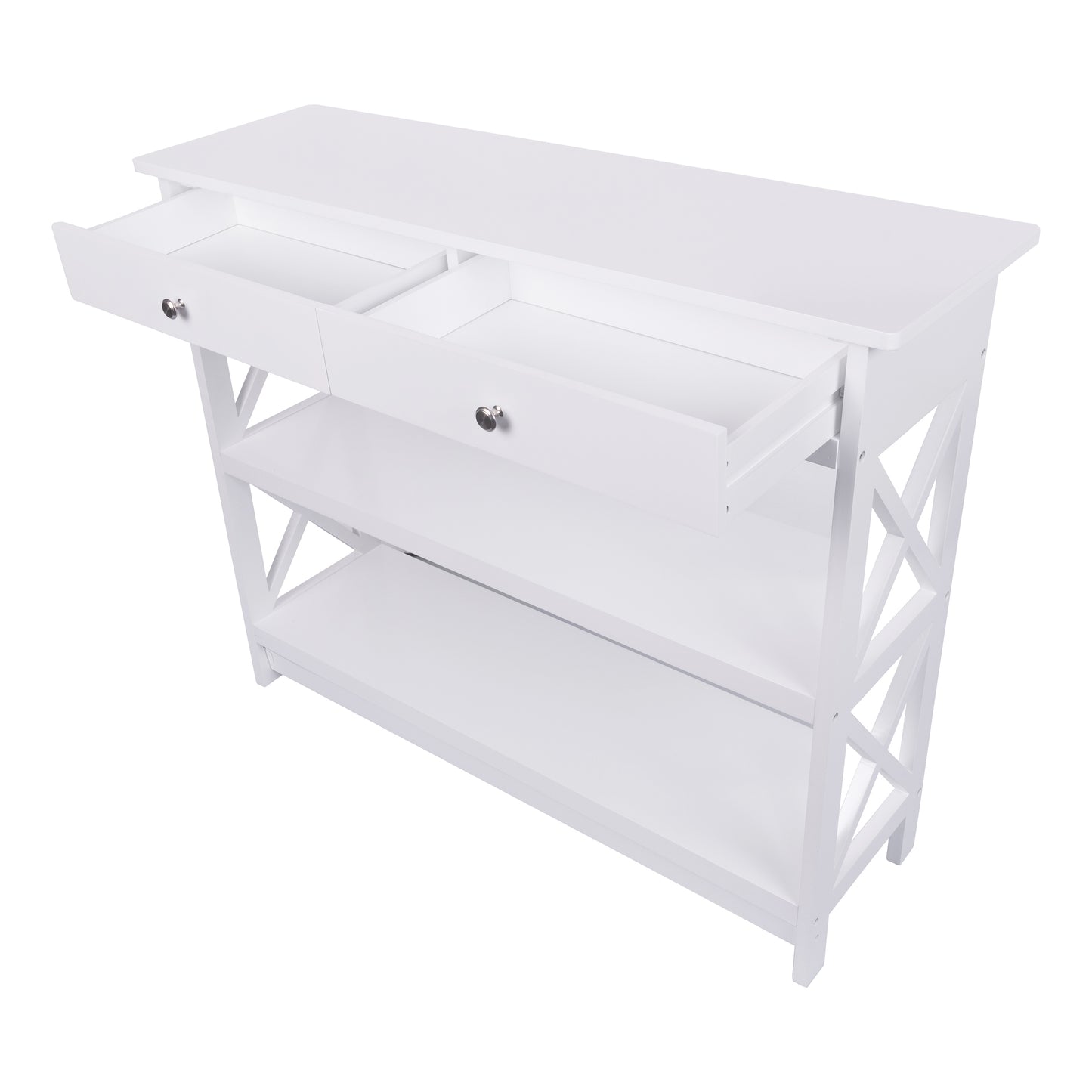 Console Table with Drawer,3-Tier Entryway Table with Storage Shelves, Wood Narrow Sofa Table for Entryway/Hallway/Living Room,White