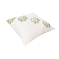 18 x 18 Square Accent Pillow, Soft Cotton Cover, Printed Lotus Flower, Polyester Filler, Gold, White