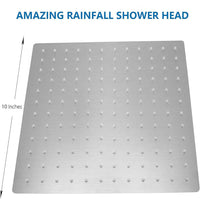 Brushed nickel 10" Square Rainfall & High Pressure Stainless Steel Bath Shower head