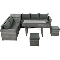 TOPMAX Outdoor 6-Piece All Weather PE Rattan Sofa Set, Garden Patio Wicker Sectional Furniture Set with Adjustable Seat, Storage Box, Removable Covers and Tempered Glass Top Table,Grey