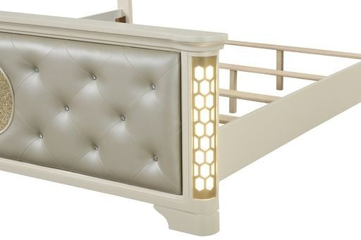 Jasmine Queen 5 Pc Unique LED Bedroom Set made with Wood in Beige