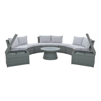 TOPMAX 10-Piece Outdoor Sectional Half Round Patio Rattan Sofa Set, PE Wicker Conversation Furniture Set for Free Combination, Light Gray