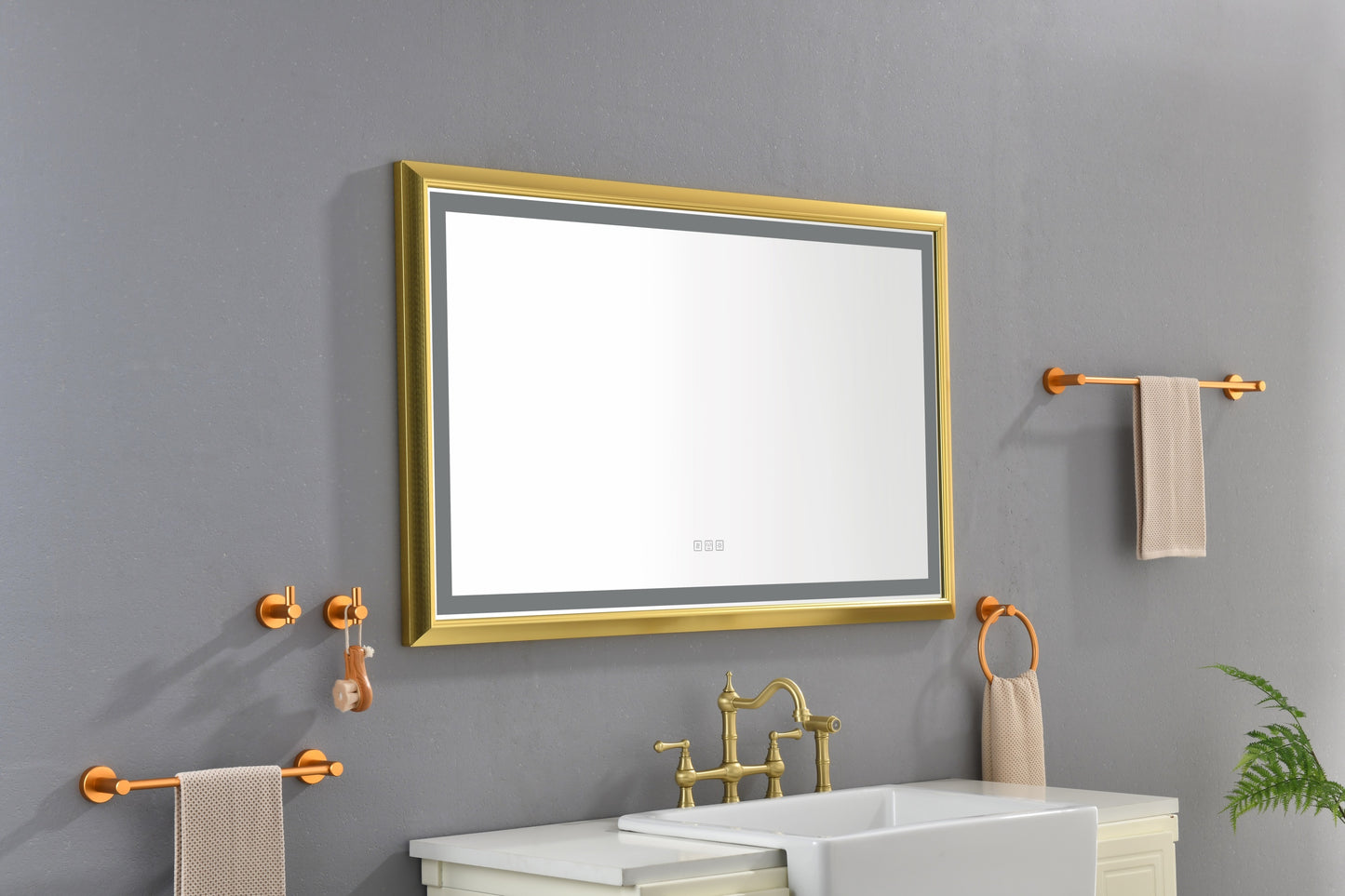 48 in. W x 30 in. H Oversized Rectangular Gold Framed LED Mirror Anti-Fog Dimmable Wall Mount Bathroom Vanity Mirror   Wall Mirror Kit For Gym And Dance Studio