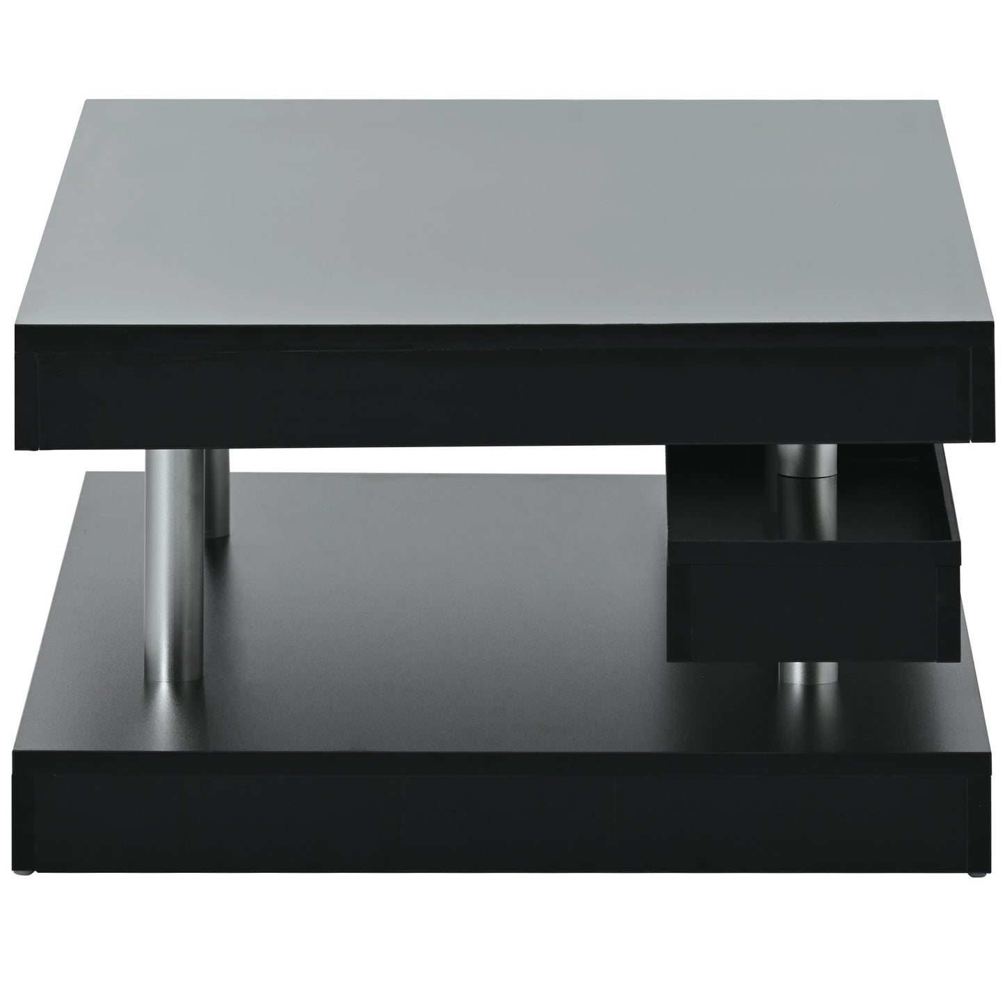 ON-TREND Modern 2-Tier Coffee Table with Silver Metal Legs, Rectangle Cocktail Table with High-gloss UV Surface, Minimalist Design Center Table for Living Room, Black