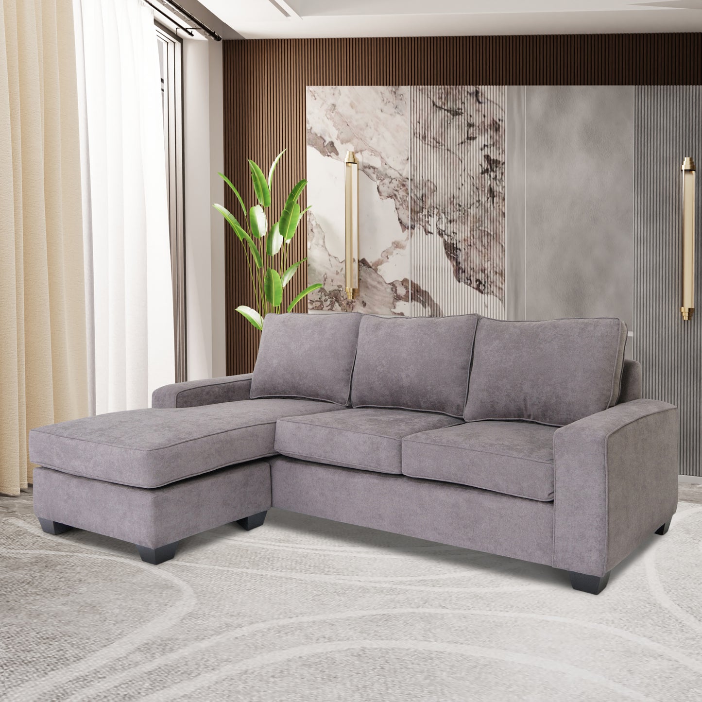 Grey L Shaped Sectional Sofas for Living Room, Modern Reversible Sectional Couches for Bedrooms, Apartment with Solid Wood Frame (Polyester Nylon)