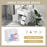 30" Bathroom Vanity with Sink Top, Bathroom Vanity Cabinet with Door and Two Drawers, Solid Wood Frame, One Package, White