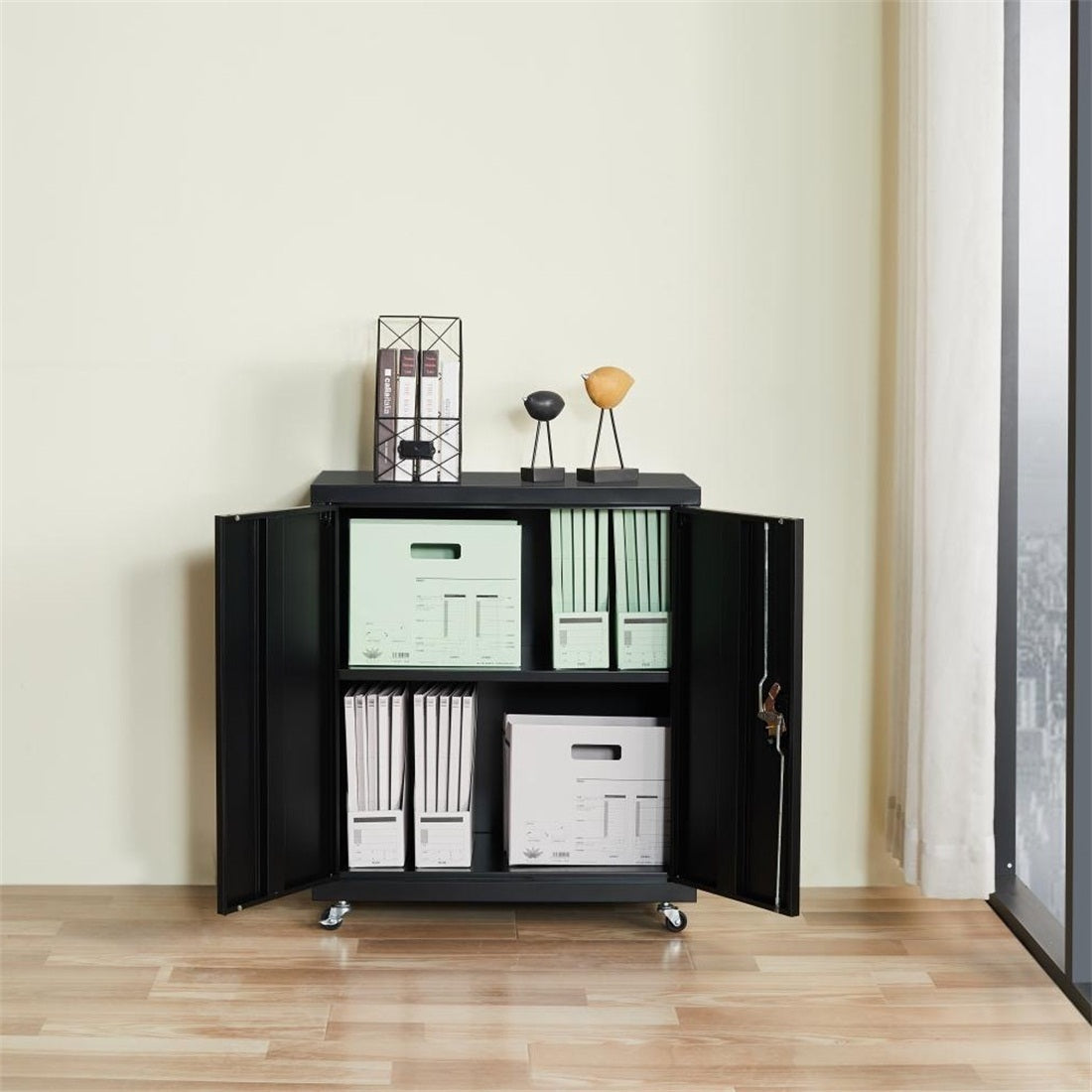 1 Shelf Metal Filing Cabinet, Storage File Cabinet with Lock for Home and Office