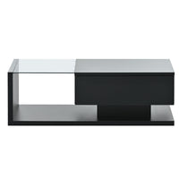 ON-TREND Modern Coffee Table with Tempered Glass, Wooden Cocktail Table with High-gloss UV Surface, Modernist 2-Tier Rectangle Center Table for Living Room, Black