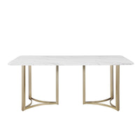 71"x35.5"x30" Contemporary White Top Dining Table with Durable Brushed Brass Metal Base,Kitchen Table for 6-8 Person for Living Room, Dining Room,Home and Office